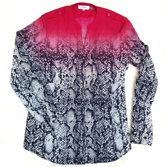 Calvin Klein snake skin ombre blouse black red XS - Picture 1 of 3